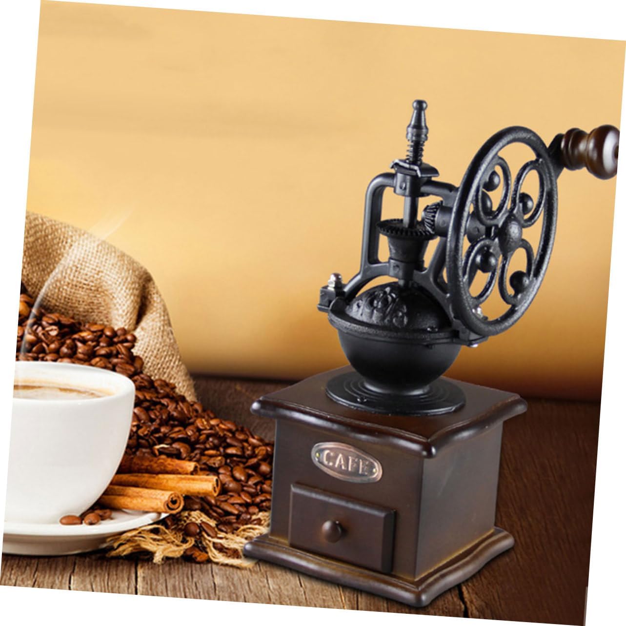 Hand Coffee Grinder Manual Wooden Burr Hand Crank Bean Maker Vintage Design