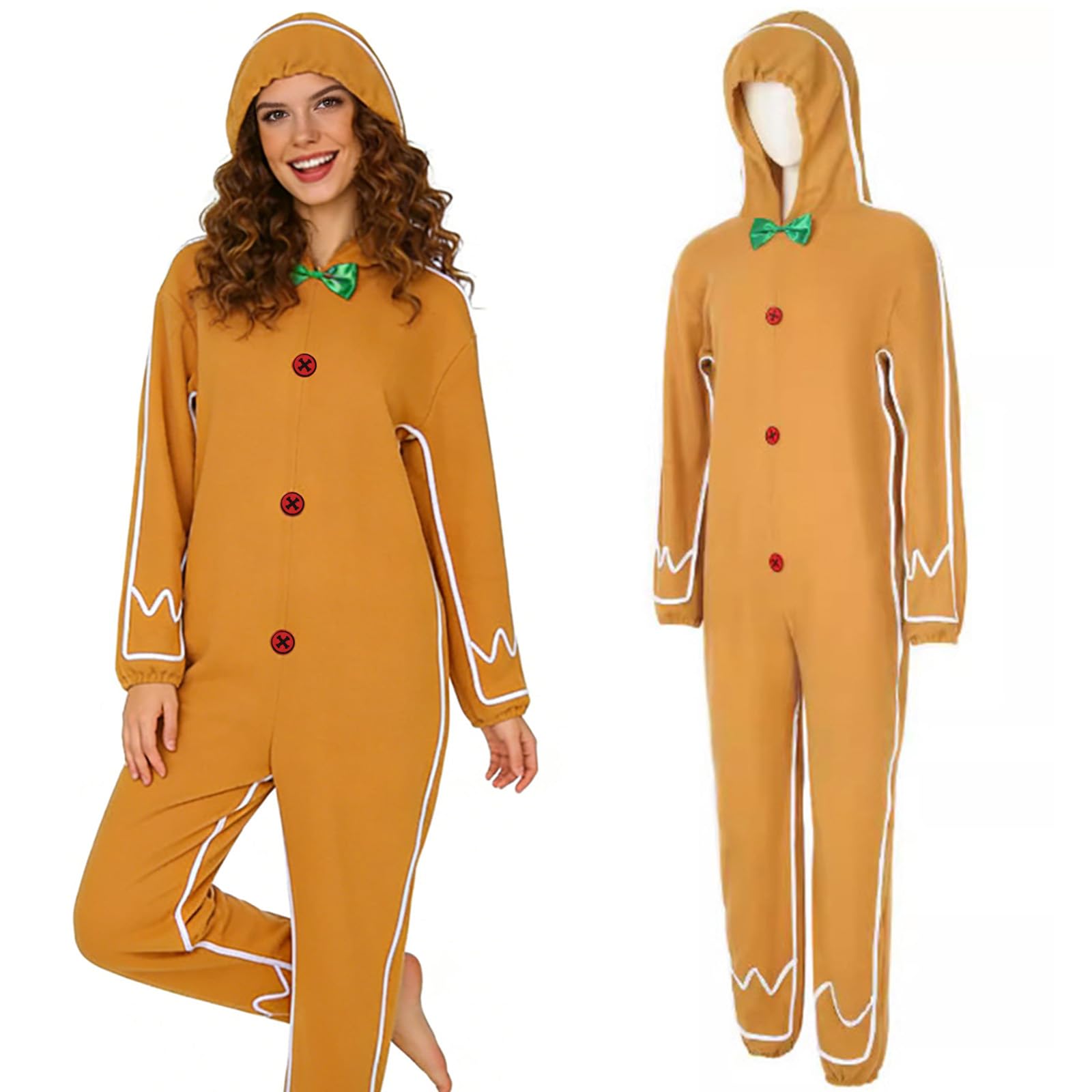 Jeyytyy Gingerbread Man Costume Adult Christmas Hooded Gingerbread Onesie
