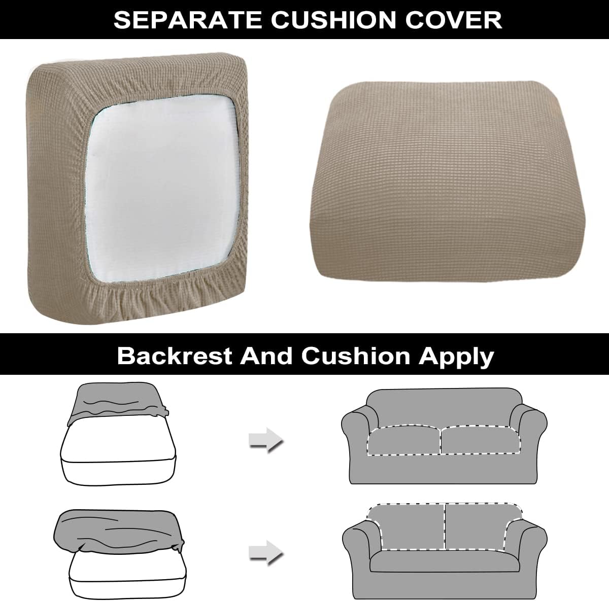 NORTHERN BROTHERS Sofa Couch Covers for 2 Cushion Couch, 3 Piece Stretch Loveseat Covers Slipcovers, Sofa Slipcovers for Couches and Loveseats (Base Cover Plus 2 Seat Cushion Covers, Sand)