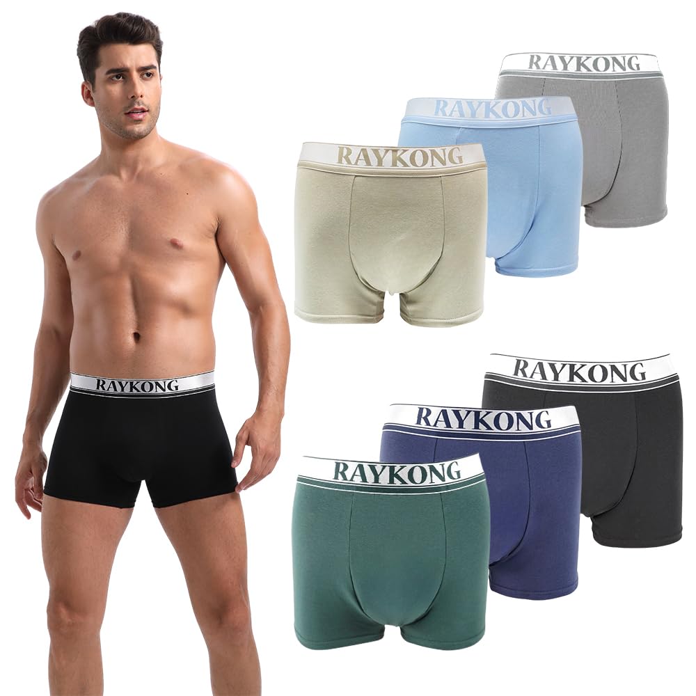 RAYKONG Calzoncillos bóxer para Hombre de 95% algodón Pack de 6 Ropa Interior cómodo Transpirable (Color Variado)
