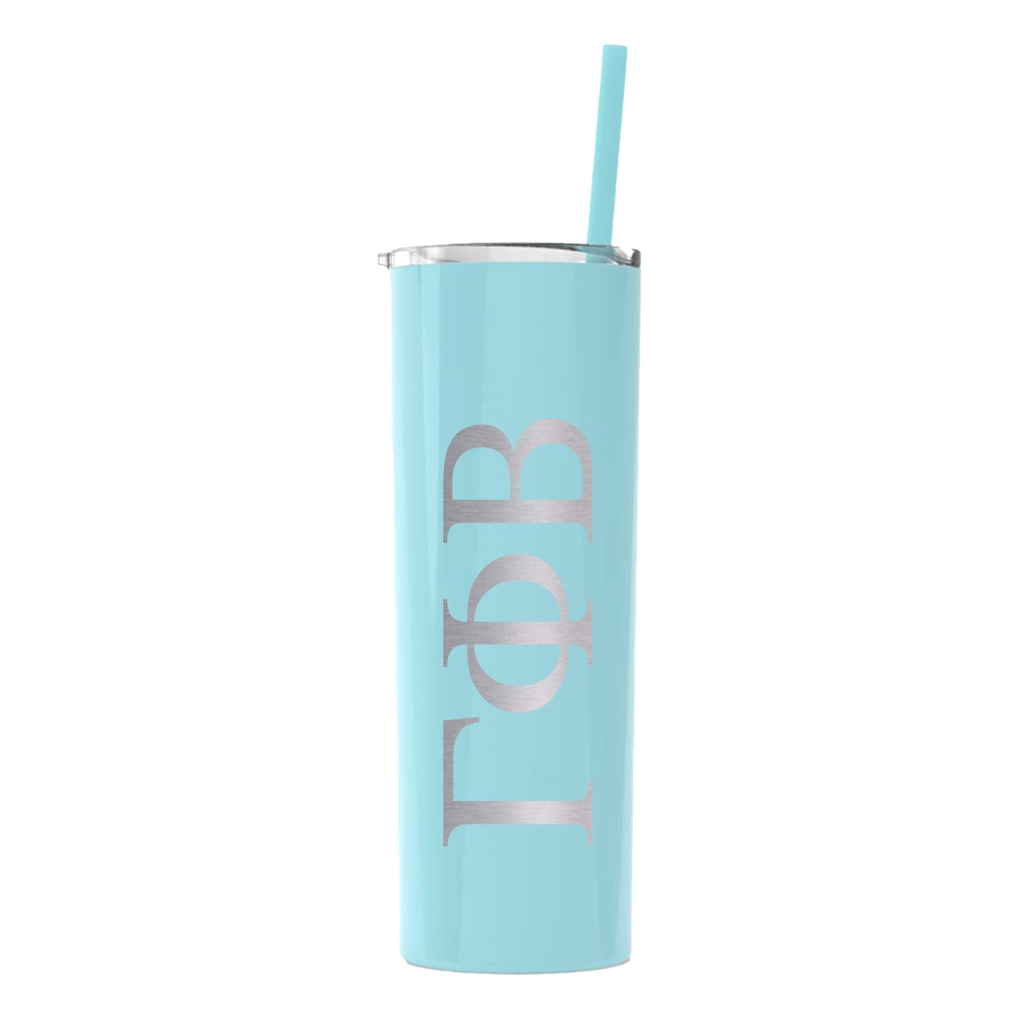 Gamma Phi Beta Greek Letter Skinny Tumbler with Straw (Seafoam)