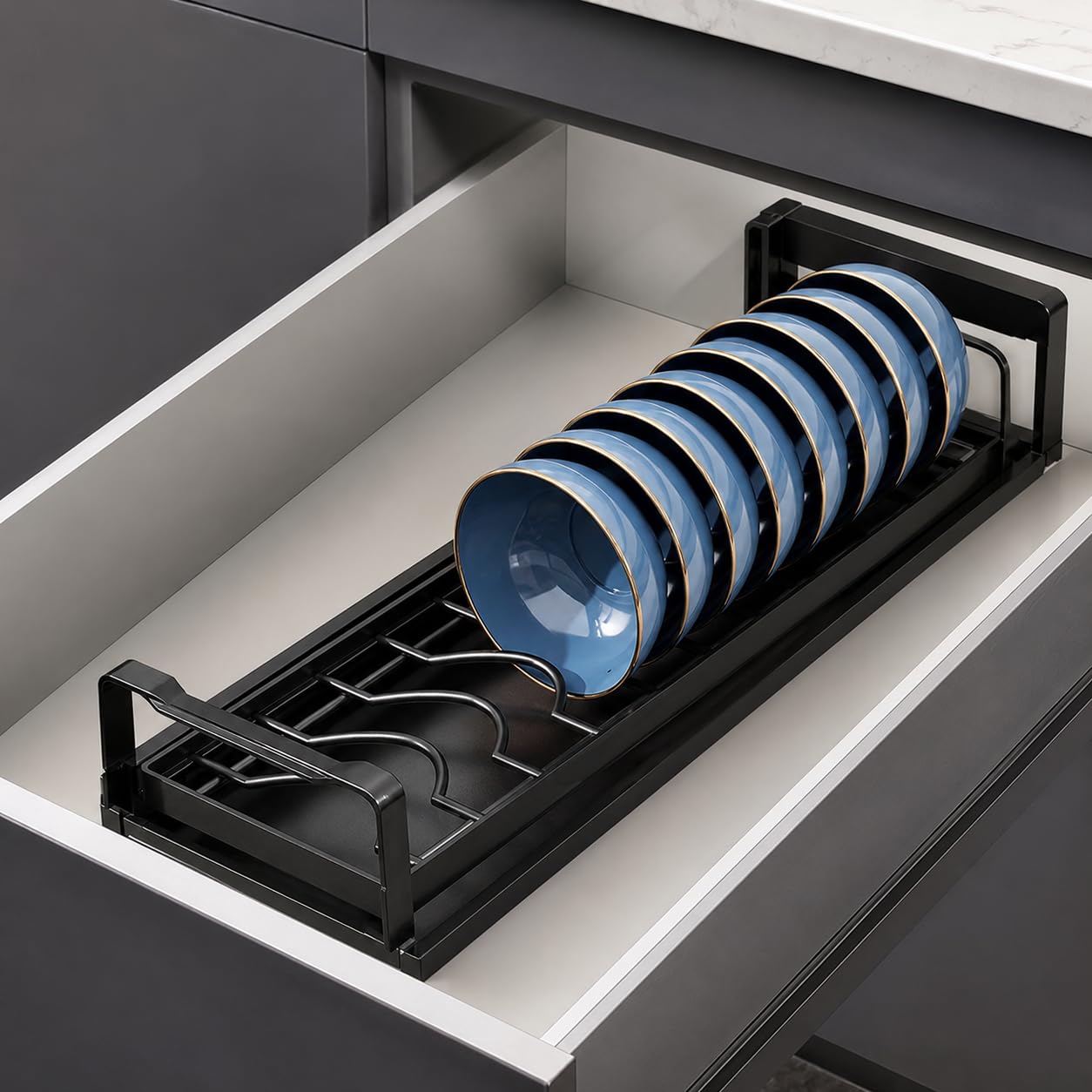 Küchen Geschirr Abtropfgestell Edelstahl Geschirrtrockner Allzweckhalter Skandinavischer Stil Pflegeleicht für Büro, Dark [Schalenständer] 47cm·Gro