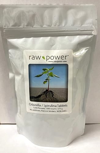 Raw Power Tabletas de ClorellaEspirulina (1500 unidades, 13.23 oz, prensado en frío, mezcla 5050, sin aditivos, rellenos ni aglutinantes) Marca