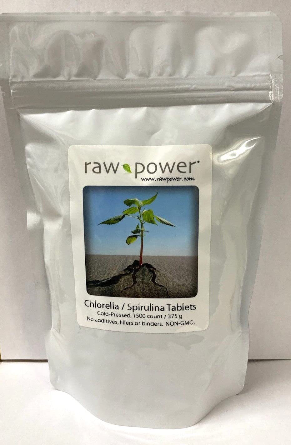 Raw Power Chlorella/Spirulina Tablets (1500 Count, 375 g, Cold-Pressed, 50/50 Blend, no additives, fillers, or Binders) Brand