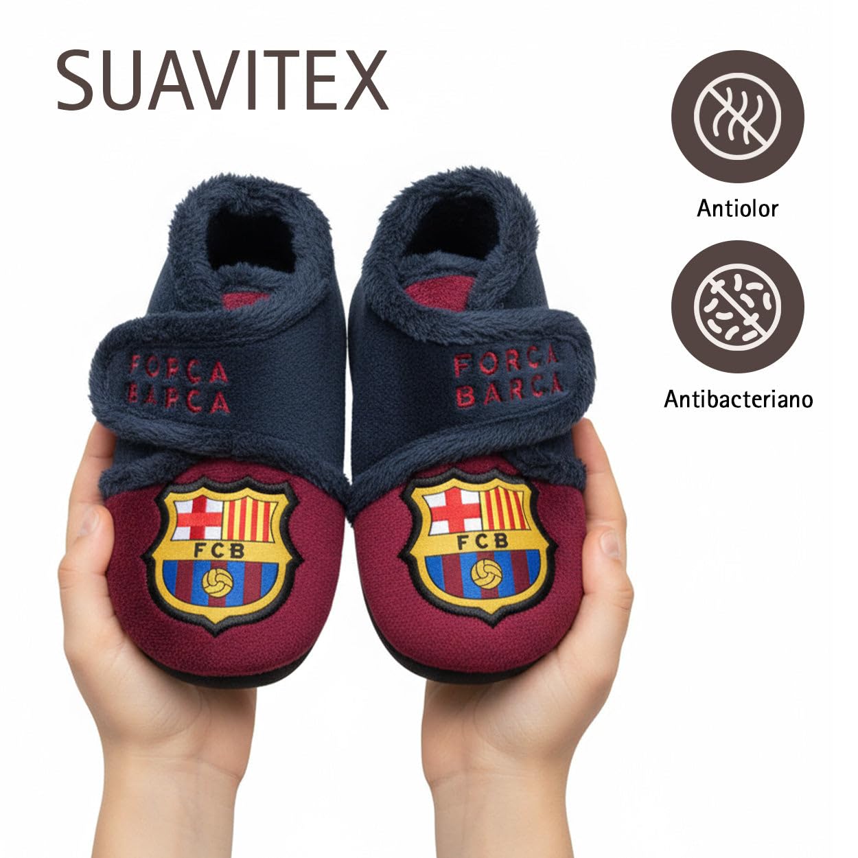 MARPEN SLIPPERS, Zapatillas de Casa Botitas de Invierno del FC Barcelona de Fútbol con Velcro para Niño o Niña