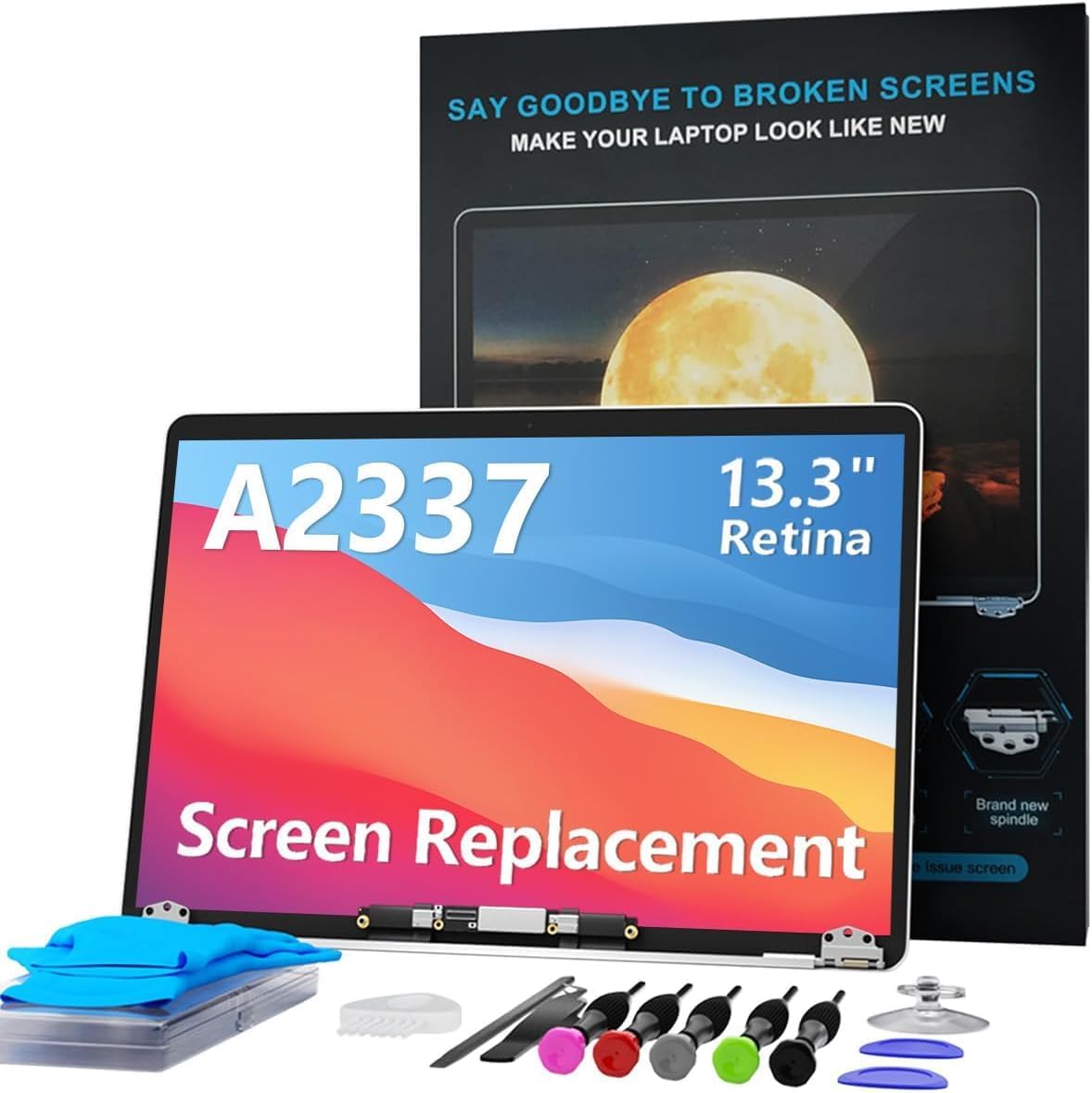 LHM A2337 Screen Replacement for MacBook Air 13.3" M1 2020 (EMC 3598 MGN63 MGN93 MGND3 MGN73 MGNA3 MGNE3) 2560x1600 Full LCD Display Assembly with Fix Kit (A2337-Space Gray)