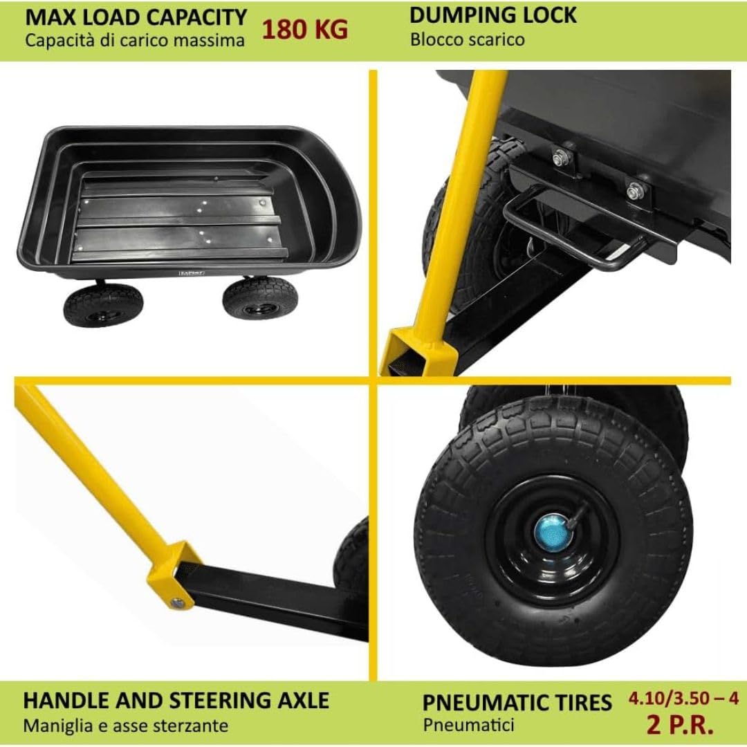 Carro de jardín de Mano Plegable, Capacidad de Carga de 180 kg, Carretilla de jardín, Remolque de Mano