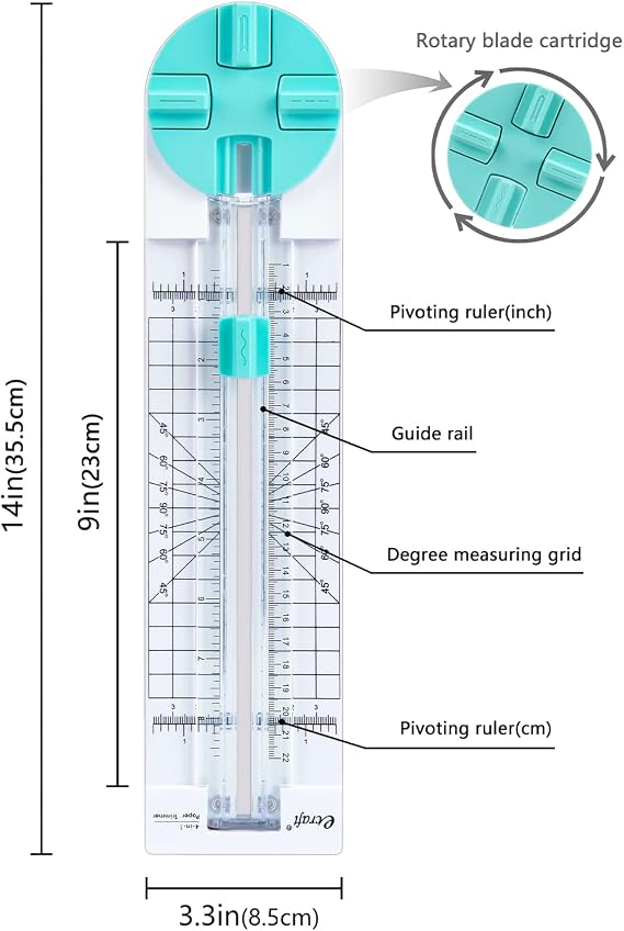 Paper Trimmer Craft Paper Cutter: 4 Style Multi-Function Scrapbooking Tool with Dial Blades of Straight,Wave,Dotted,Perforated,Creasing for Cutting Paper,Coupons,Photos,Postcards,Scrapbook,Card