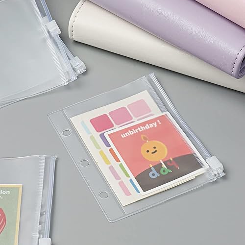 Miniatura 4 de 12 mini bolsillos para carpeta, bolsas translúcidas de PVC con cremallera, hojas sueltas, 3 agujeros, sobres de presupuesto para efectivo para