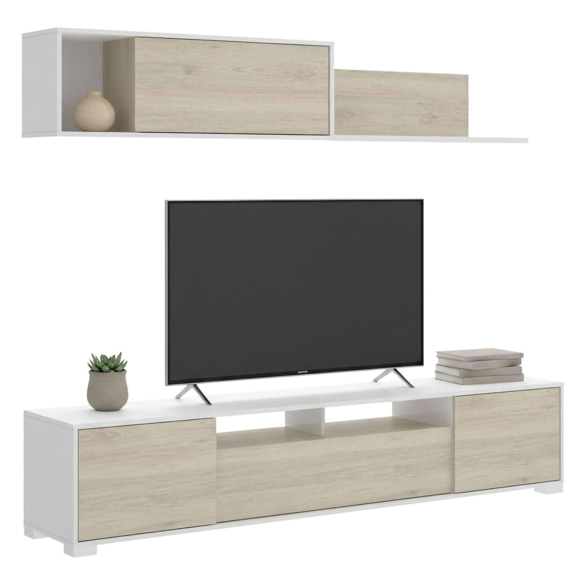 Dmora Parete Attrezzata Gruf 41x200x180h cm Marrone Rovere 6 Ripiani Modulabile, Apertura Battente e a Ribalta