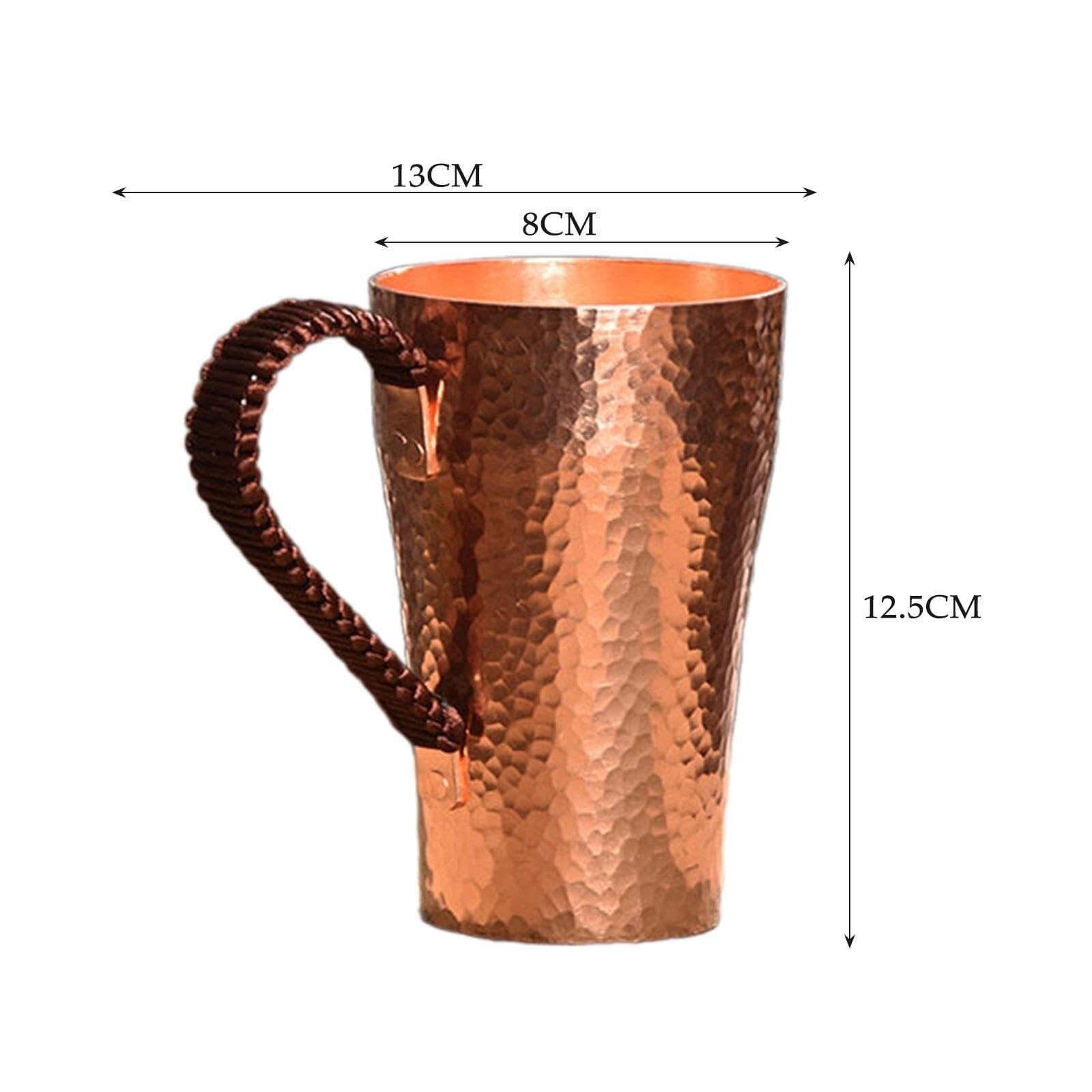 Kubek miedziany 400 ml, ręcznie wykonany kubek do picia z masywnej miedzi, do gorących i zimnych napojów, herbaty, kawy, tradycyjnej miedzi ajurwedyjskiej, jako prezent
