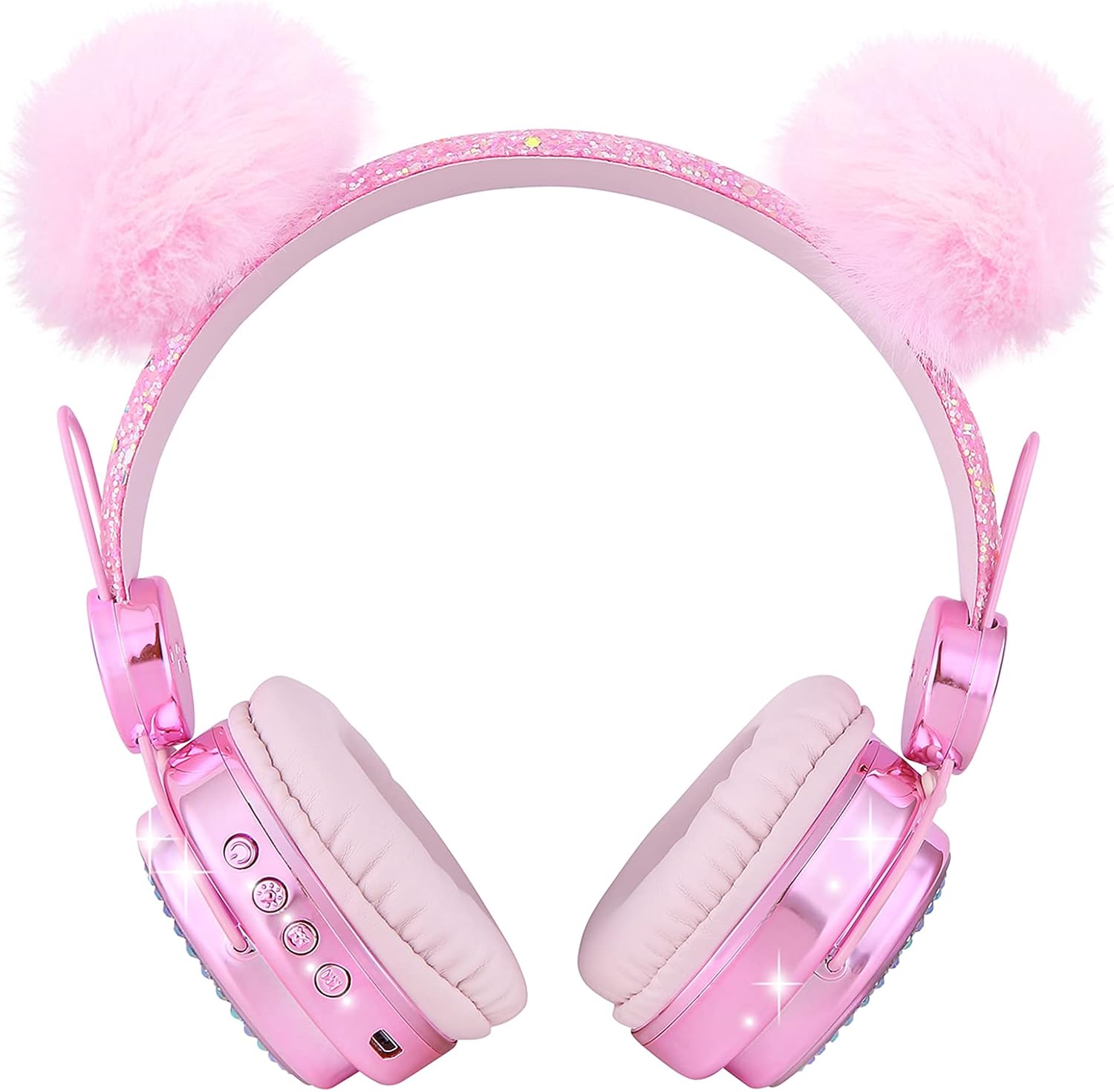 Kids Bluetooth Headphones with Microphone for School, LED Light Up Wireless Girls Headphones for Study/Tablet/Airplane/Online Learning (Pink)
