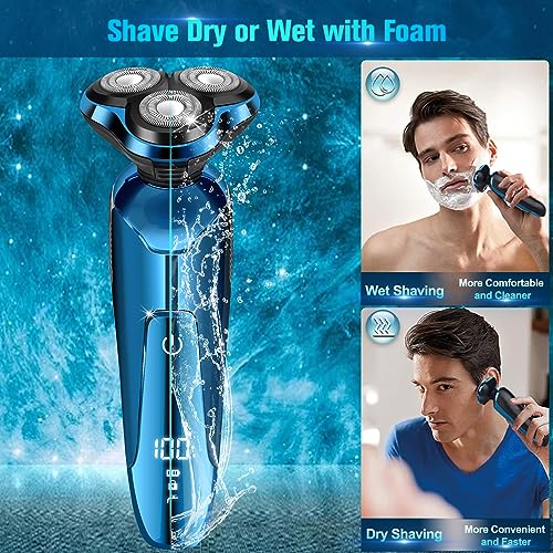Image of Electric Razor for Men, Cordless 3D Rotary Head Shavers for Men Face, Wet /Dry Waterproof, LED Display, Ideal Gift for Husband /Dad /Boyfriend (Blue)