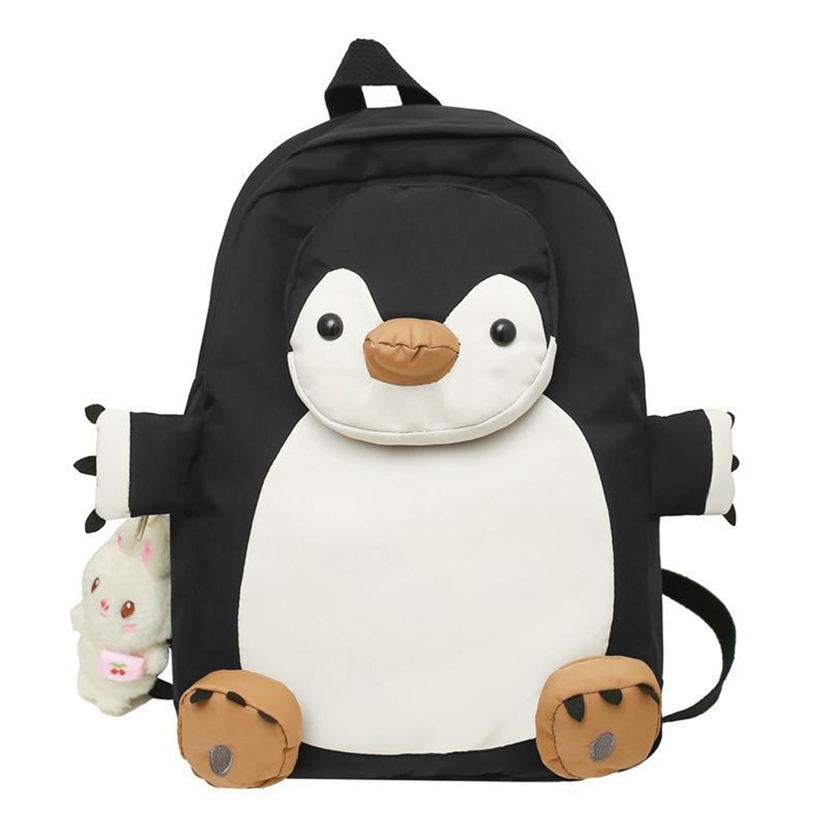 e-super Penguin Laptop Backpack Canvas Shoulder Bag Student School Bag Bookbag Travel Daypack with a Doll