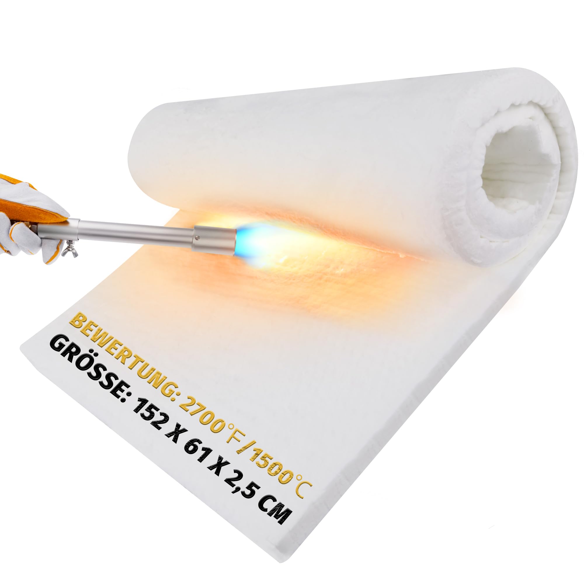 Manta aislante de fibra de cerámica, 1500 °C/2.700 °F (152 x 61 x 2,5 cm), aislamiento ignífugo para lavavajillas, hornos, forja, calderas, hornos de pizza, etc