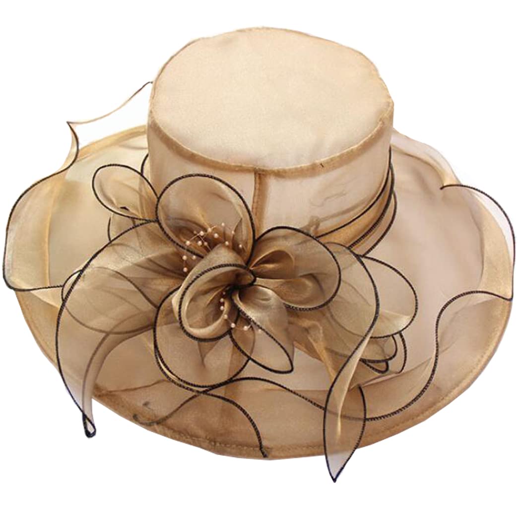 ZESLIV Sombrero de organza para mujer, para bodas, para bodas, para el sol, flores, verano, playa, paja