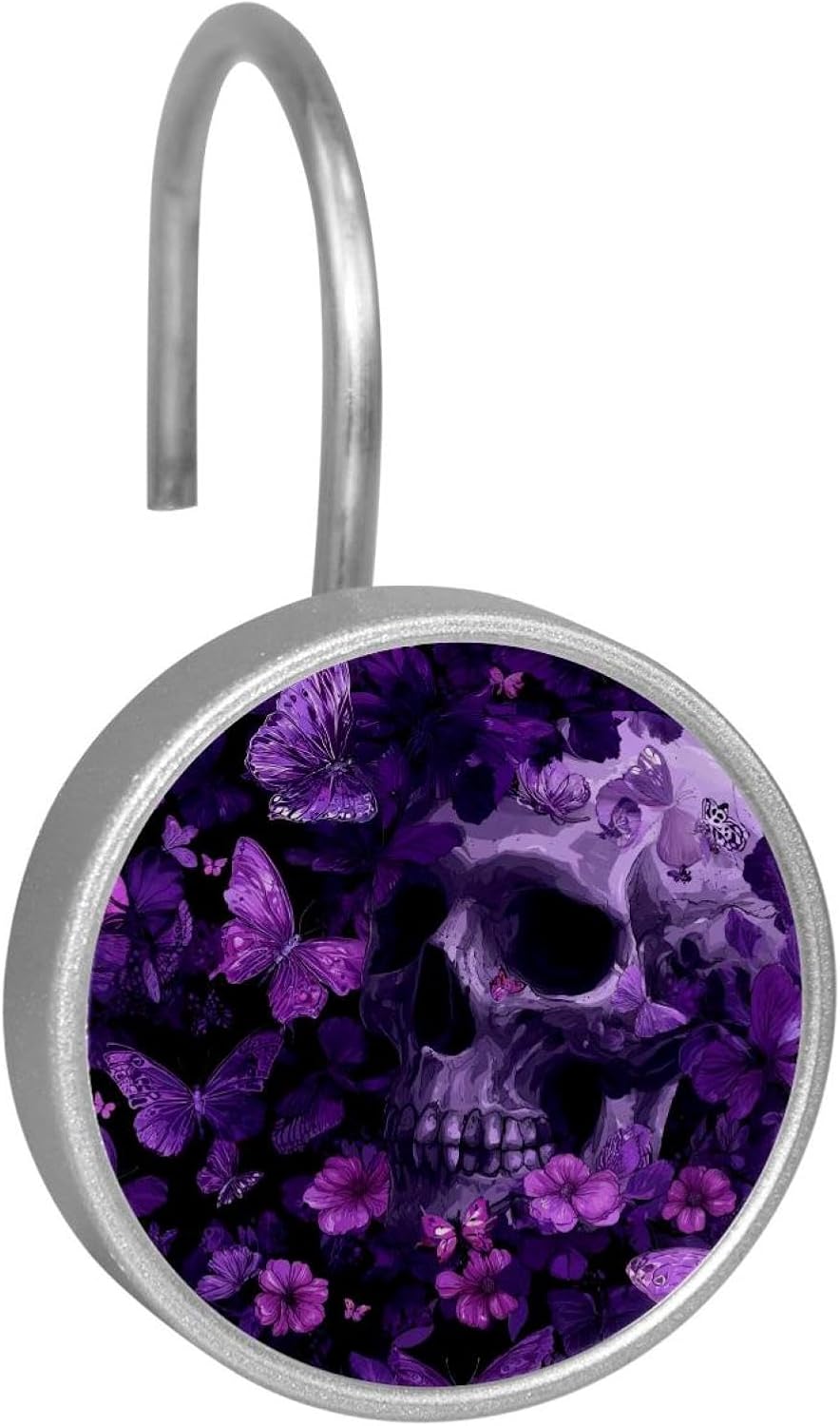 12PCS Skull Purple Butterflies (2) Shower Curtain Hooks Rings for Bathroom, Decorative Shower Curtain Hooks Rods Curtains and Liner