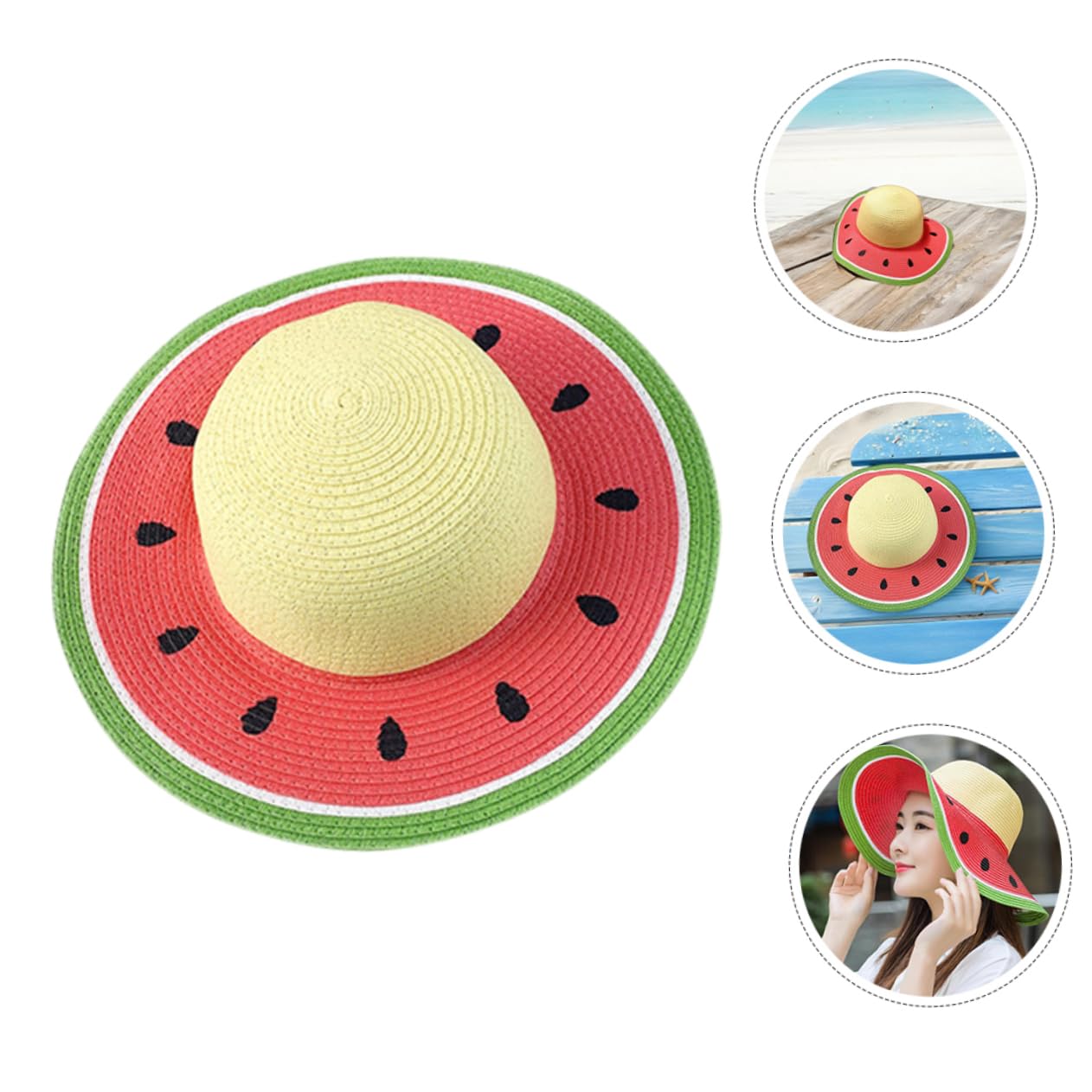 Sombrero Verano Diseño Sandía Niña Paja Ancha ala a de Ligero Plegable Protección Solar de 3 a 8 y Adecuado Camping para Niños Años