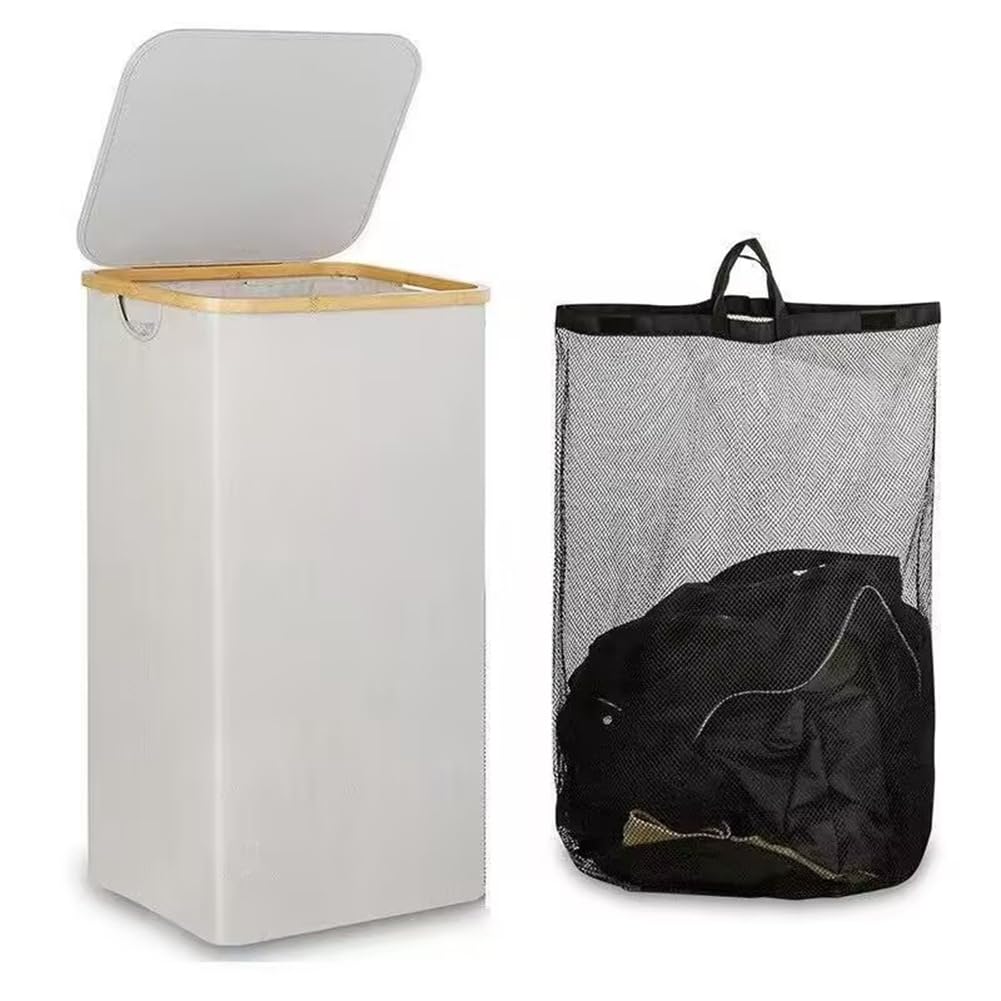 UDSKNV[KSL Laundry Basket Dirty Clothes Bin Foldable Washing Basket Removable Laundry Bag Bamboo Handle Basket for Home Use