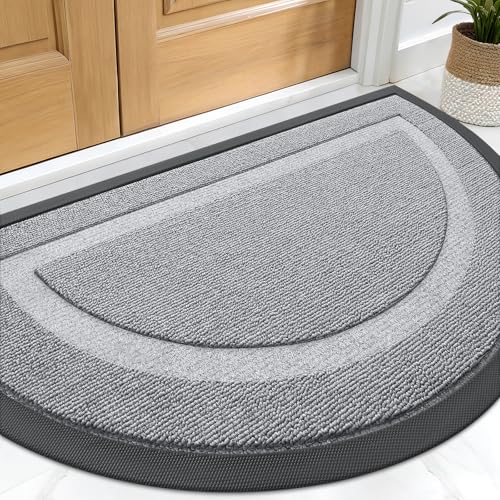 Image of OLANLY Half Circle Door Mat Indoor Outdoor Entrance Welcome, Waterproof All-Season, All-Weather Doormat, Sturdy Natural Rubber, Low Profile, Easy Clean Patio Porch Entryway Mat, 59x34, Ash Gray