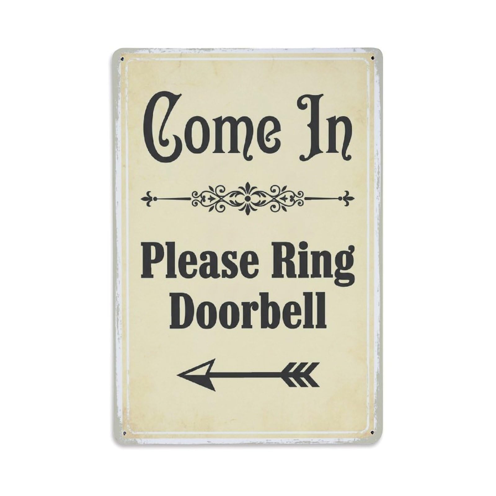 Metal Tin Sign Vintage Come In Please Ring Doorbell Arrow Floral