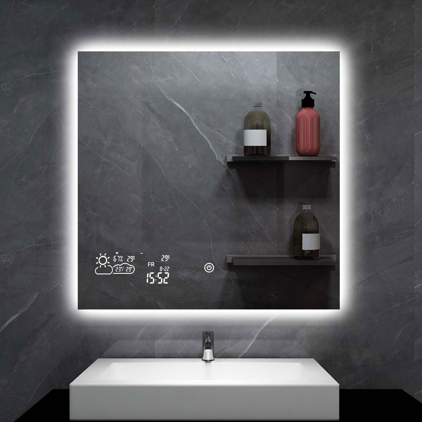 Heidenfeld Spiegel Infrarotheizung | HF-HS200 mit Touchpanel - 𝟭𝟬 𝐉𝐀𝐇𝐑𝐄 𝐆𝐀𝐑𝐀𝐍𝐓𝐈𝐄 - 200 Watt - 60 x 60 cm - WiFi Badspiegel - Badezimmerspiegel - Infrarot Heizung Spiegel - Wandheizung