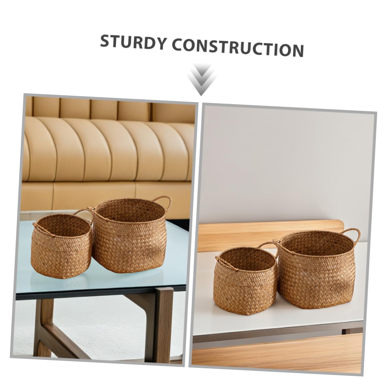 2piezas Cestas Tejidas Organizador Japonés De Almacenamiento Con Doble Asa Soporte Natural Para Guardar Objetos Sala De Estar o Dormitorio