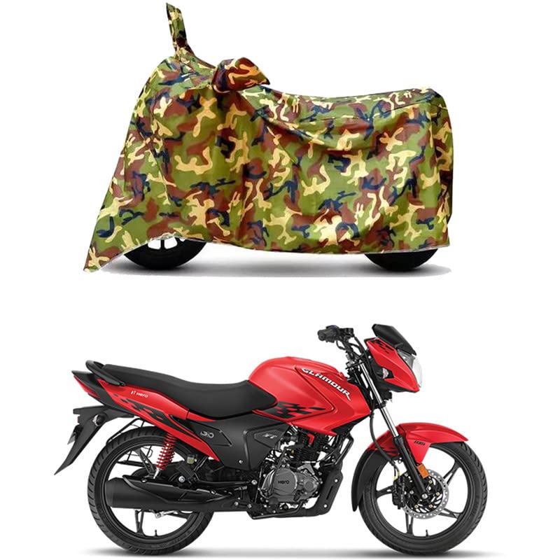 Image of Waterproof 100% PVC Coated Full Bike Scooty Two Wheeler Body Cover Compatible for Hero Glamour /UV-Rays /Heat Protection /Birds Dropping /Scratchproof /Dust Proof /All Varients[6X6 Jungle Print]