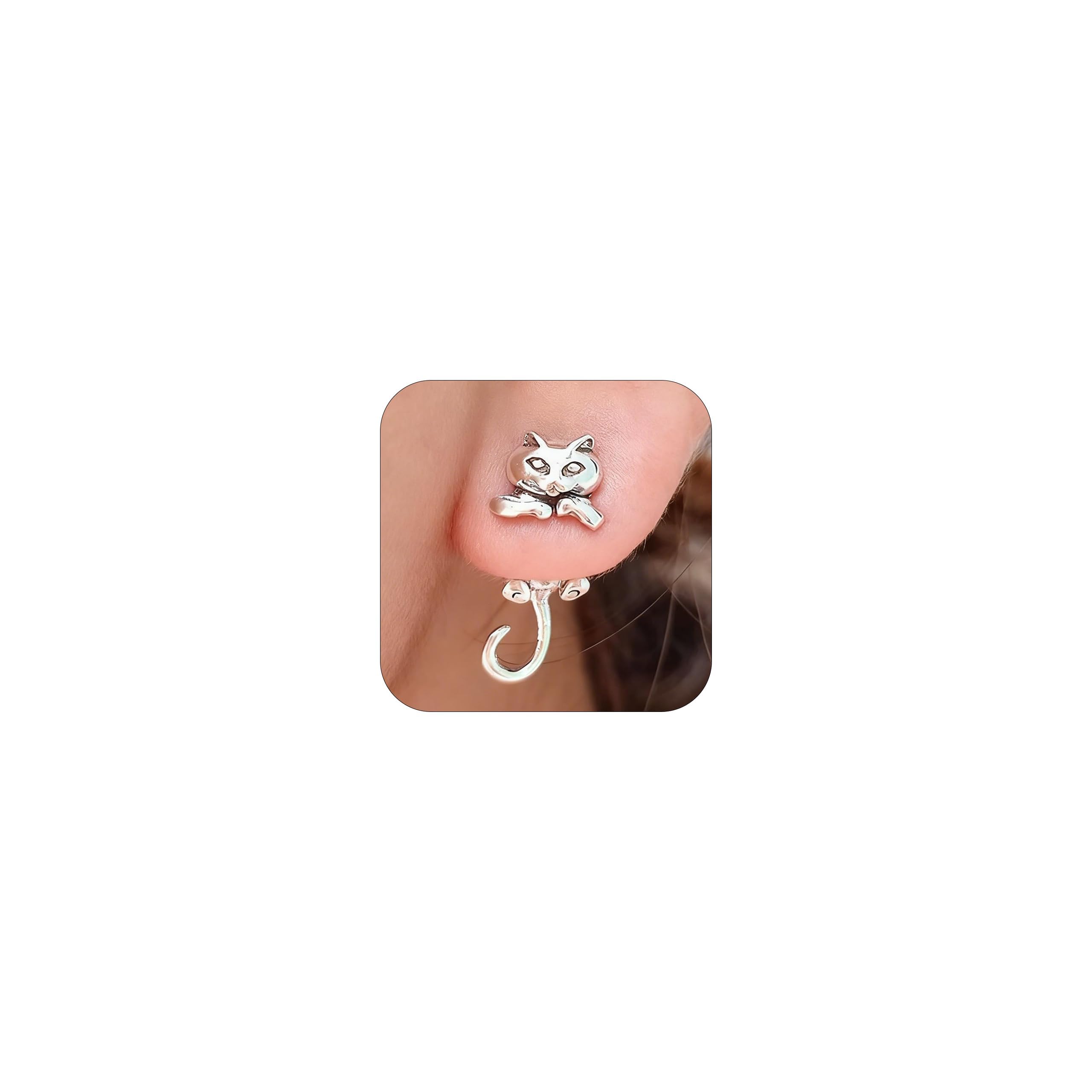 Cat Stud Earrings For Women Girls Cute Animal Earrings Silver Cartoon Cat Earrings Jewelry Gifts-image-8