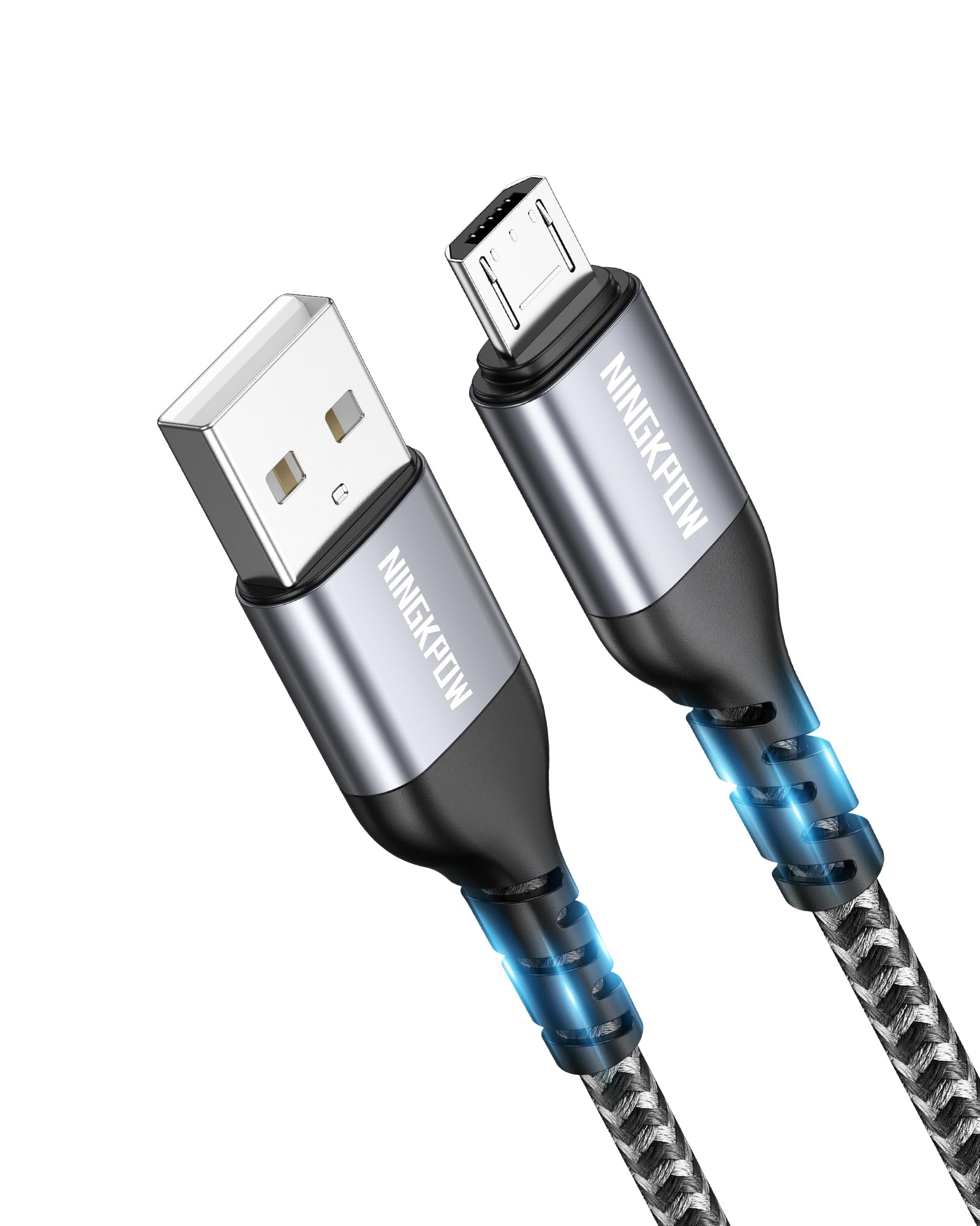 NINGKPOW Micro USB Kabel, [3M] Nylon Micro USB Ladekabel High Speed Android Handy Ladekabel für Samsung Galaxy S7/ S6/ S4/ J7/ J5/ Note 5, Huawei P Smart, Redmi, Kindle, Wiko - Grau