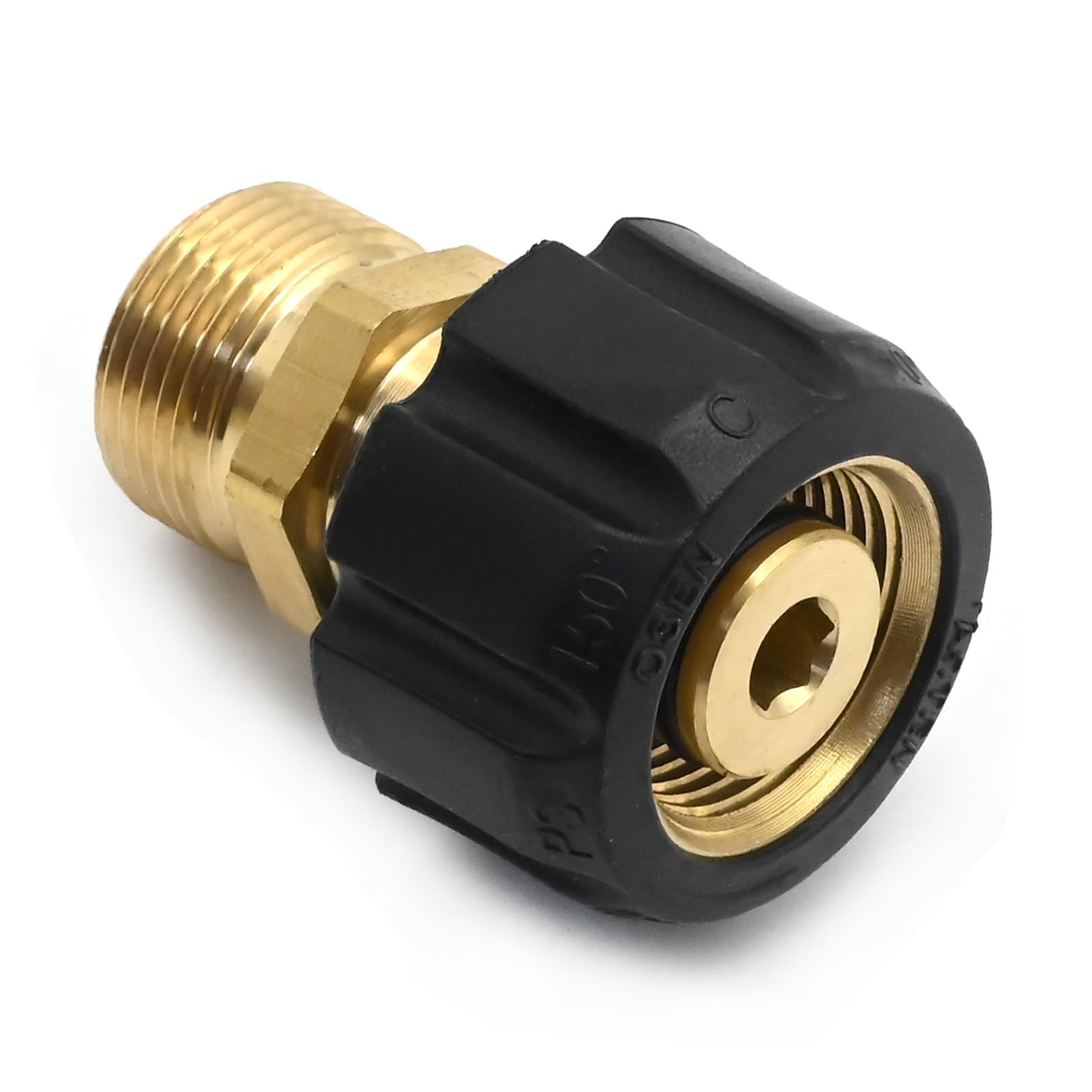 Acoplador de latón para lavadora a presión, rosca hembra M22 de 15 mm a M22 macho de 14 mm, adaptador reductor de buje hexagonal robusto para tubería de agua de jardín (4500 PSI)