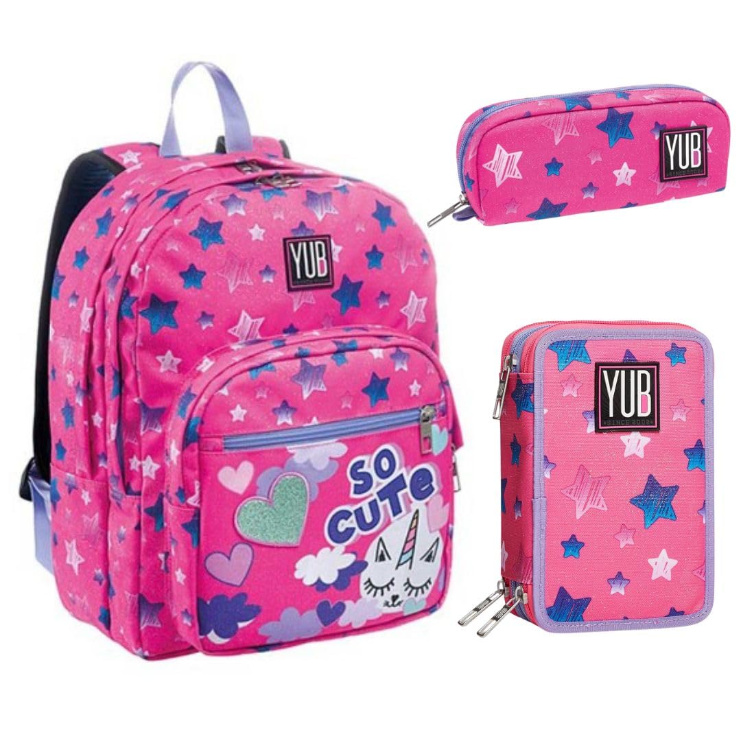 Seven Set Scuola Girl, Zaino con Astuccio 3 Zip e bustina, Design Hayride