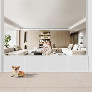 Retractable Baby Gate for Stairs, Extra Wide Child Safety Dog Gates, Extends up to 196" Wide Mesh Pet Gate Retractable for Stairs, Doorways, Hallways, Indoor and Outdoor