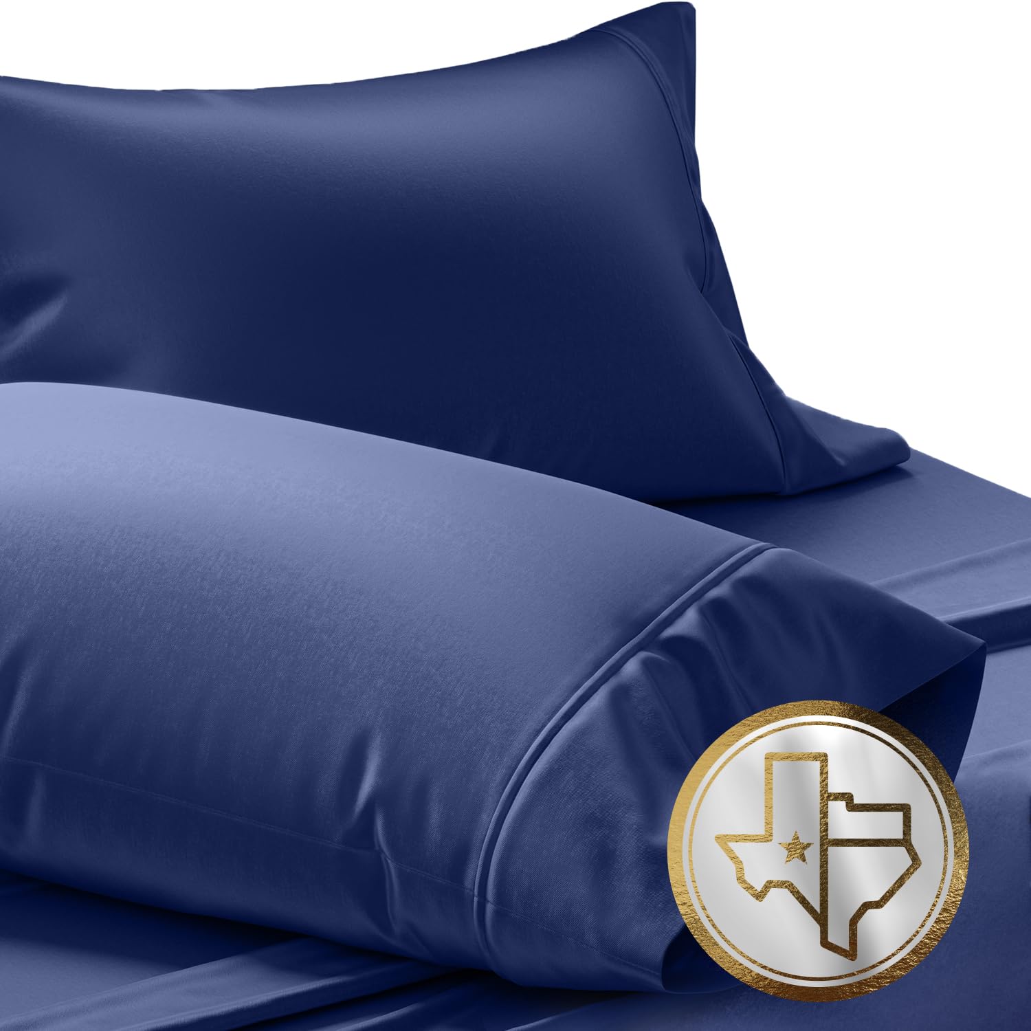 TEXAS LINEN CO. Luxuriously Soft 100% Cotton King Size Pillowcases, Navy Blue, Set of 2, Sateen Weave, Fade Resistant, Easy to Maintain