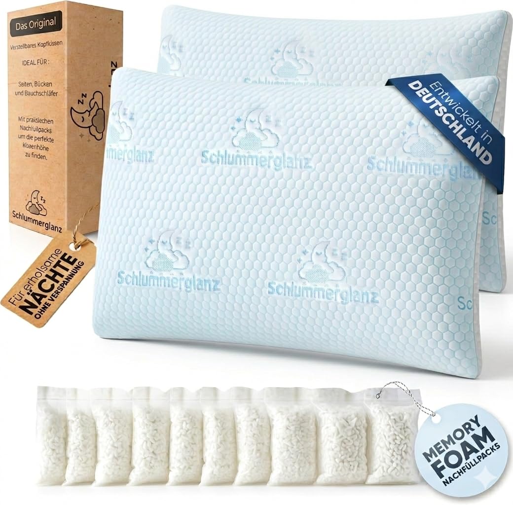 Almohada de espuma viscoelástica, 40 x 80 cm, altura regulable, para dormir de lado y otros, relleno premium contra el dolor de cuello, encontrar la altura correcta, juego de 2 unidades