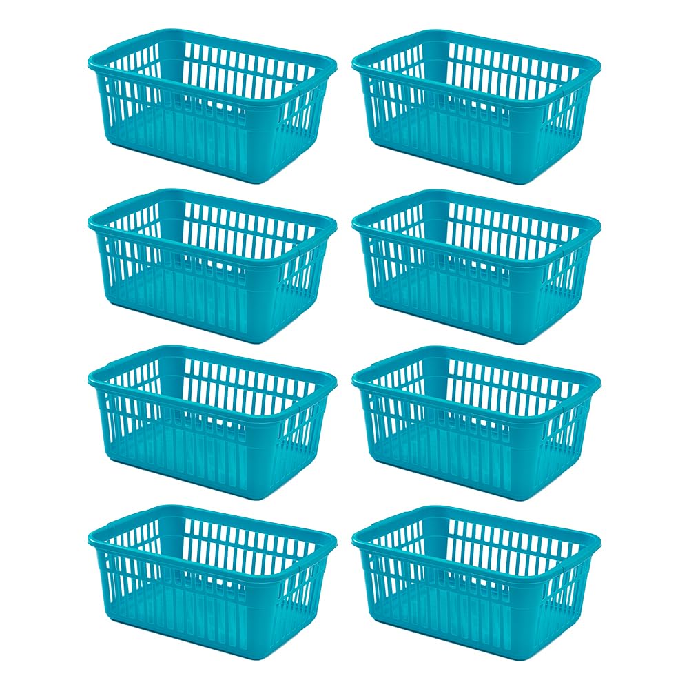 Concept4u 8 x Teal Handy Basket 45cm Plastic Lightweight & Durable Laundry Basket Rectangular Storage Basket Ideal for Bedroom, Kitchen, Office, School Books, Stationery and Toiletries — image 1