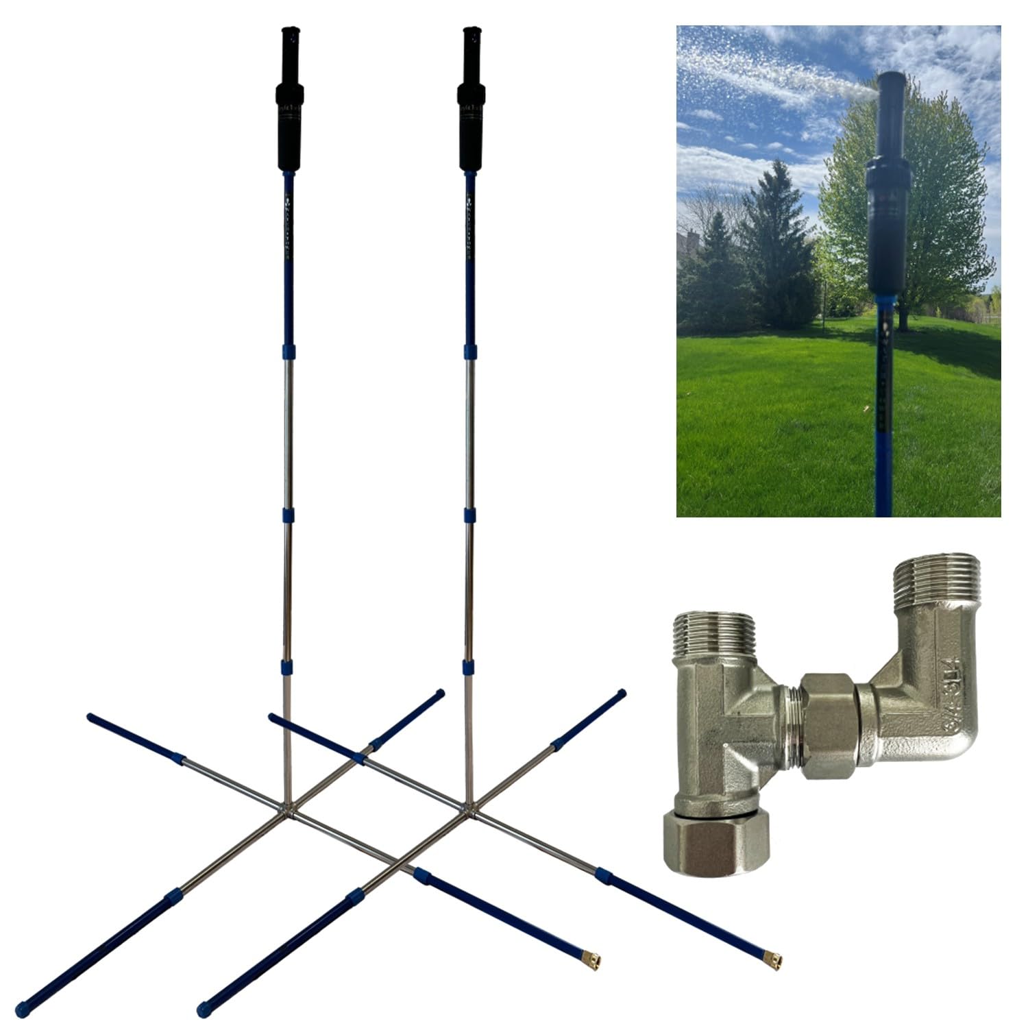 Keyfit Tools Aqua Grande Wassertürme (2 Stück), Sprinkler, 19.000 + m², große Fläche, Rasen, Hof und Garten, 1,8 m hoch, höchste Leistung, größte Fläche abgedeckt über 550 m Durchmesser, Sprühkopf, 8