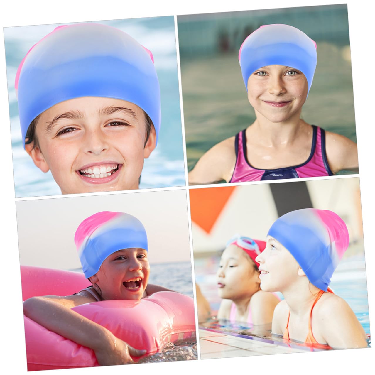 HANABASS 6 Cuffia in Silicone per Adulti Protezione Scivolo Unisex Rosa e Blu Sfumato Facile Indossare e Resistente Allacqua