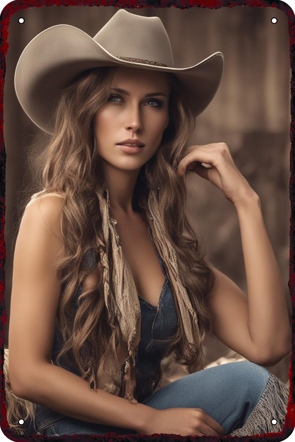 Kueprae Girls A91 Metal Signs Cowboy Sexy Beauty Hot Vintage Tin Sign Art Wall Decor For Home Bedroom Man Cave And So On Decorations 8X12 Inch