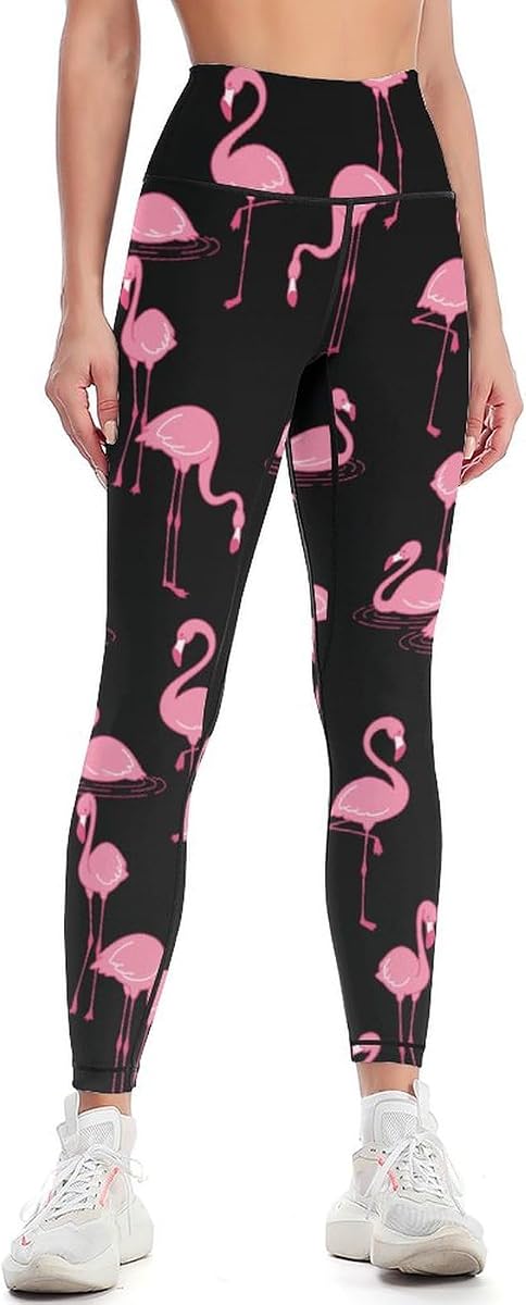 Flamingo Pattern Yoga Pants Woman High Waisted Workout Leggings Elastic Fit Sports Trousers Tummy Control Tights