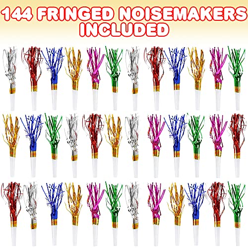 Artcreativity Fringed Noisemaker Toys, Set Of 144, New Years Eve Party Supplies For Festive Celebration, Bright Colors For Eye-Catching Decoration, Party Noise Makers For Kids And Adults #TOP1