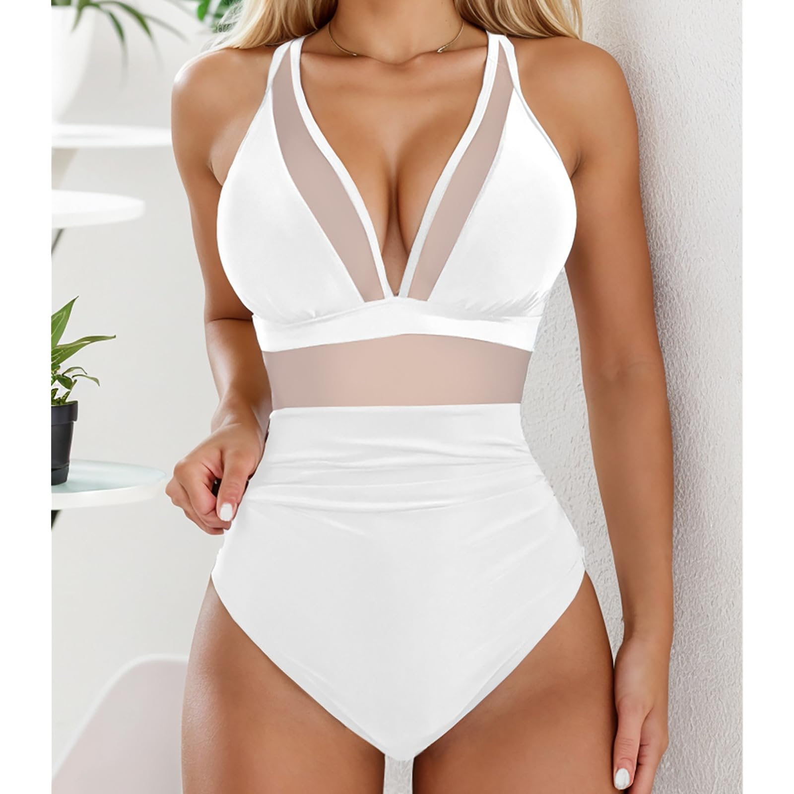 Jednoczęściowy strój kąpielowy damski jednoczęściowy strój kąpielowy z siateczką jednoczęściowe bikini z dekoltem w serek bez pleców seksowna kąpiel-czarna-s
