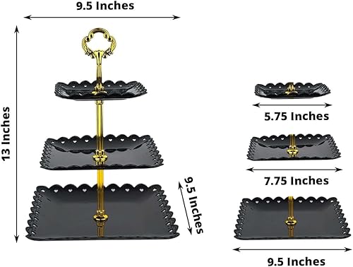 Miniatura 3 de Efavormart - Soporte cuadrado de 3 niveles para cupcakes, de plástico, con diseño de corazón, bordes festoneados