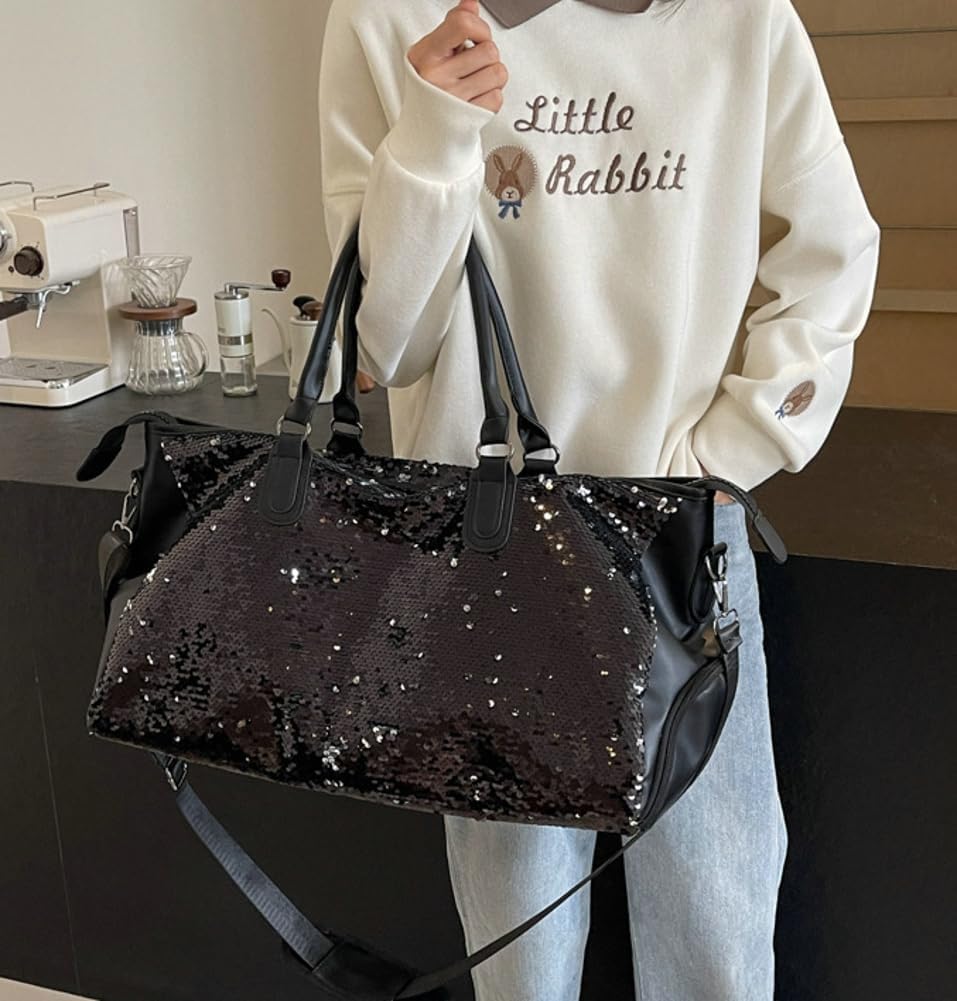 Premium Large Capacity Gym Travel Yoga Bag for Women Sequin Handbag with Wet or Dry Compartment