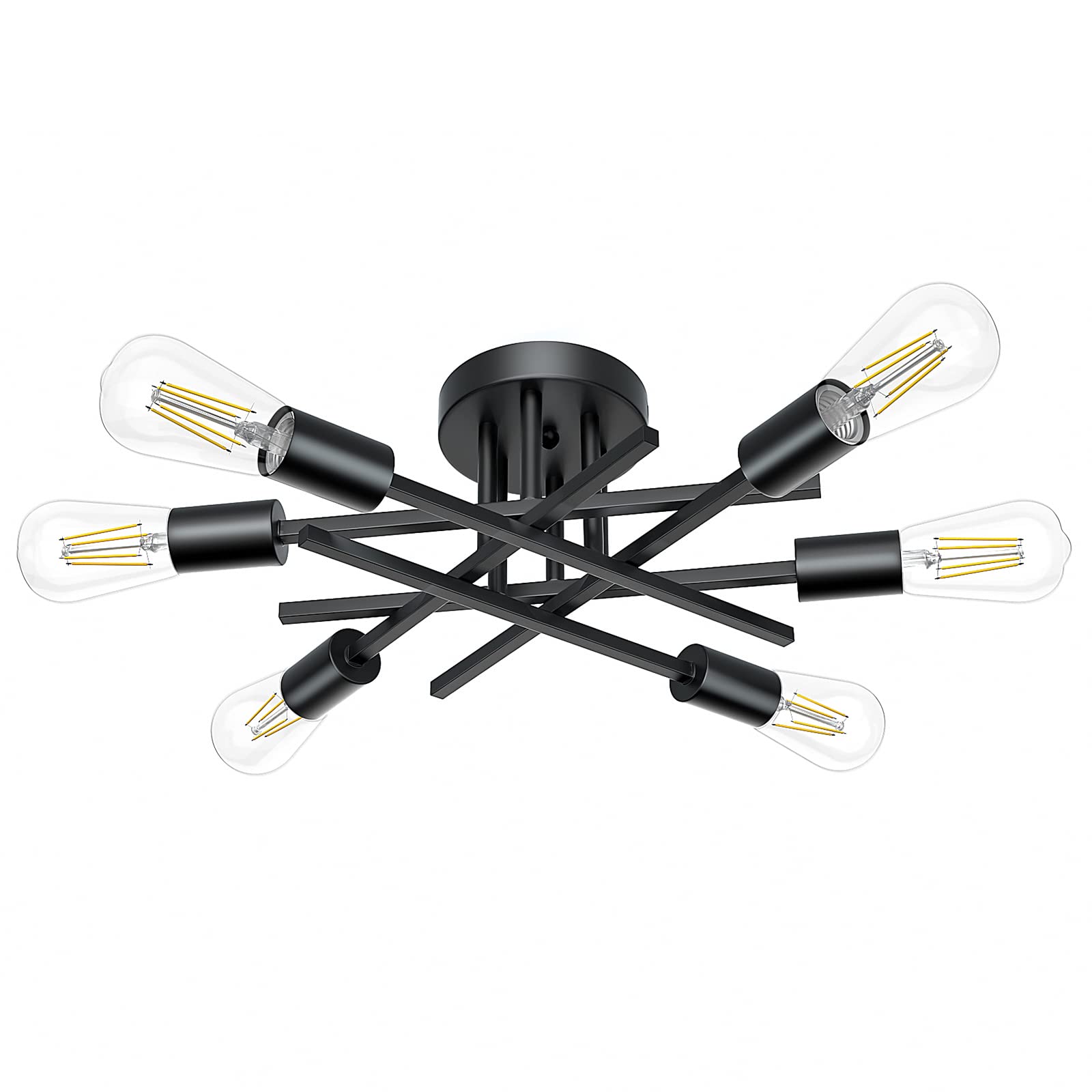 Lomoky 6-Light Black Semi Flush Mount Ceiling Light, Modern Kitchen Light Fixtures Ceiling Mount, Close to Ceiling Lighting for Hallway Dining Room, Farmhouse Chandelier Sputnik Ceiling Lamp (1 Pack)