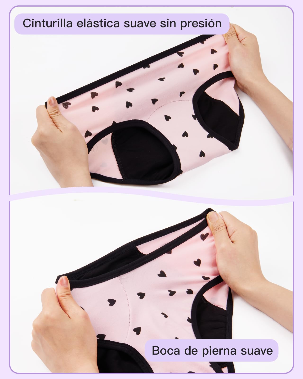 Bragas Menstruales Niña 10-16 Años Flujo Abundante Braga Menstrual Algodon Ropa Interior Reutilizables Braguitas 5 Pack
