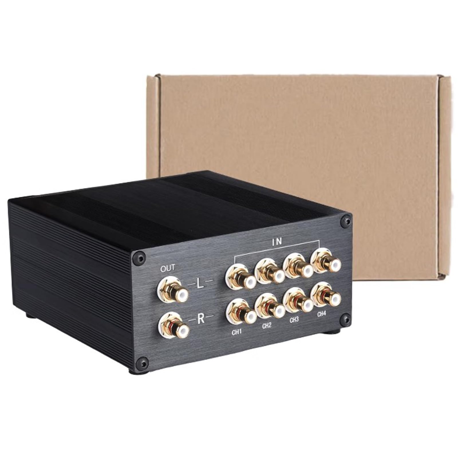 Commutatore Audio RCA, Splitter per Commutatore Audio Canale Audio L/R, Selettore Interruttore Stereo RCA, 1 in 4 out O 4 in 1 out, per Lettore CD Altoparlante Stereo Dvd