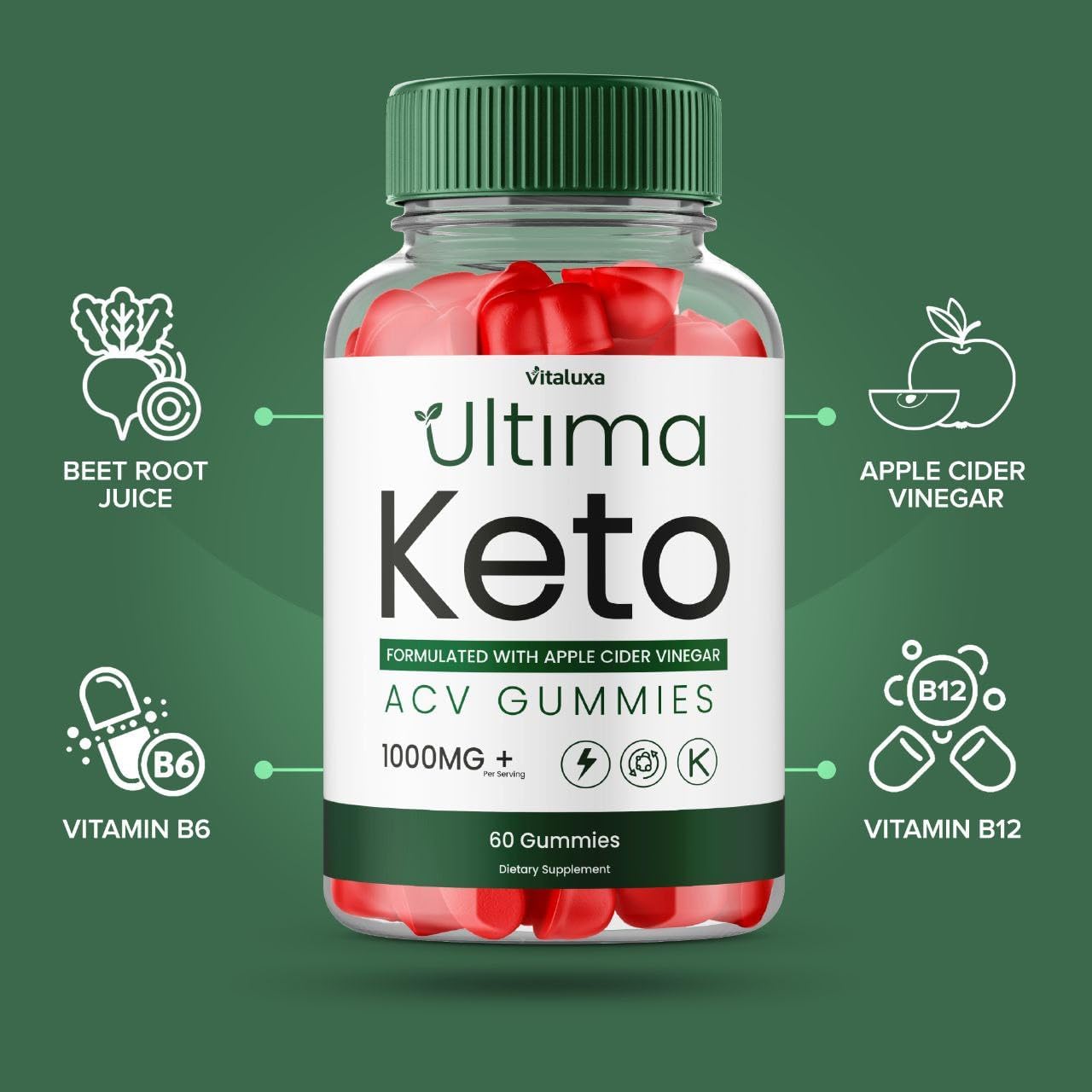 (3 Pack) Ultima Keto ACV Gummies - Ultimate Keto Plus ACV Apple Cider Vinegar 525 MG Per Gummy, Ultimaketo+ACV Supplement All Natural Premium Ingredient Advanced Formula (180 Gummies)
