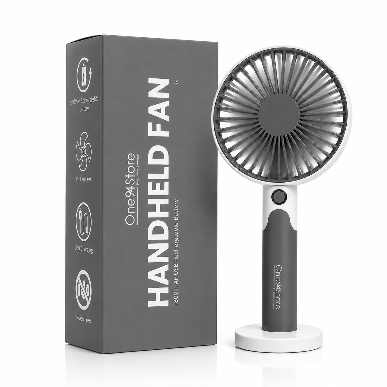 One94Store Premium Portable Rechargeable Mini Fan | 6-Speed Touch Control | USB Charging Personal Table & Handheld Fan | 1800mAh Battery | Silent High Airflow | White & Dark Grey-picture-31