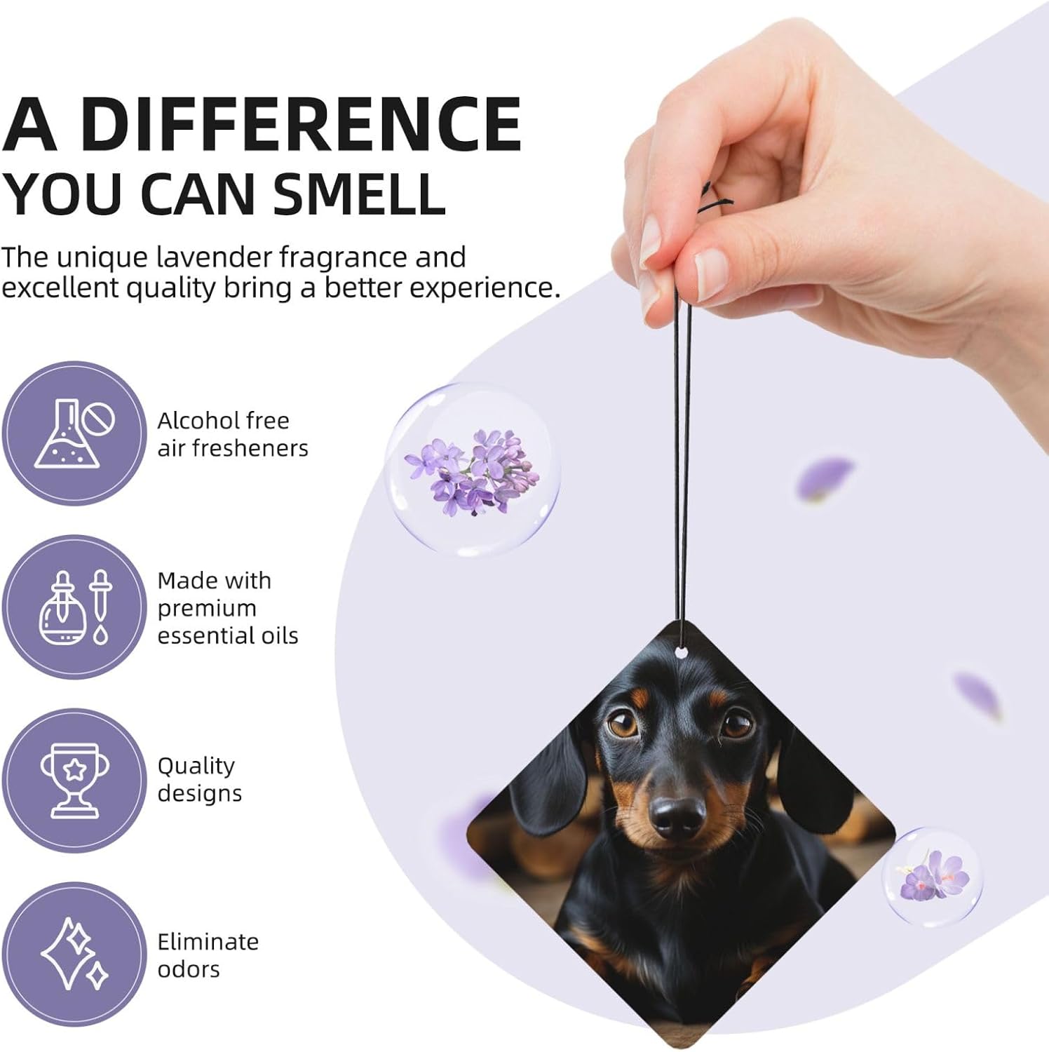 Car Air Freshener 24 PCS Black Dachshund Dog Hanging Car Air Fresheners Auto Interior Decor Card Freshener Strong Scented Card Lavender Cars Scents for Office Bedroom Close Drawer Square